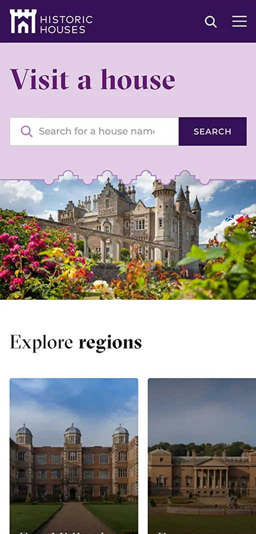 Screenshot of Historic Houses website on a mobile device