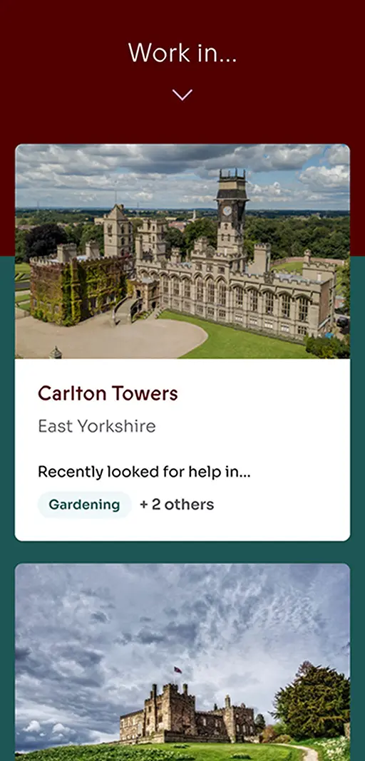 Screenshot of Work in a Castle website on a mobile device